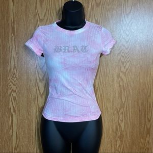 Rue21 Pink Rhinestone Brat Baby Tee, Size S NWT